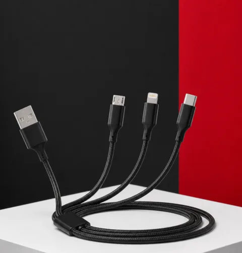 Qcharx Napoli, Cable 3 en 1 · Micro-USB / Lightning / USB-C.