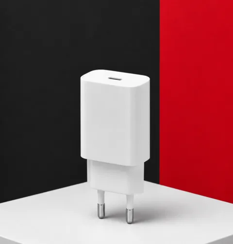 Cargador de pared blanco USB-C Qcharx Chronos.